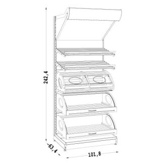 Regał sklepowy piekarniczy z oświetleniem 230 cm PIE-4 - 3