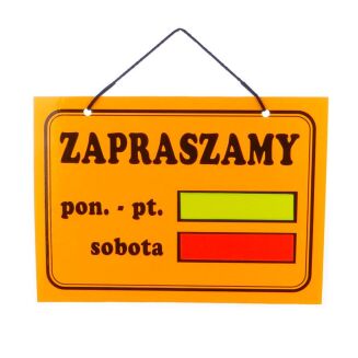 Tablica informacyjna godziny otwarcia pomarańczowa