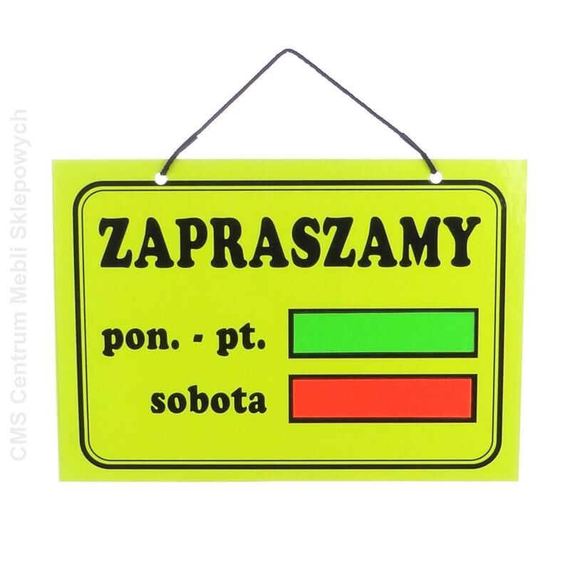 Tablica informacyjna godziny otwarcia żółta