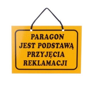 Tablica informacyjna PARAGON JEST PODSTAWĄ PRZYJĘCIA REKLAMACJI pomarańczowa