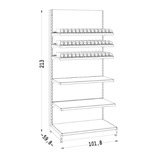 Regał sklepowy metalowy papierosowy z popychaczami 210 cm - 2