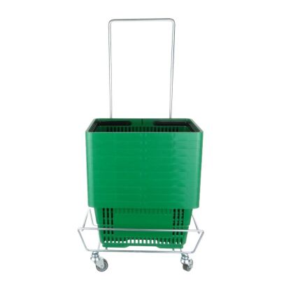 Zestaw 10 koszyków z dwoma rączkami 22 litrowe + wózek pod koszyki