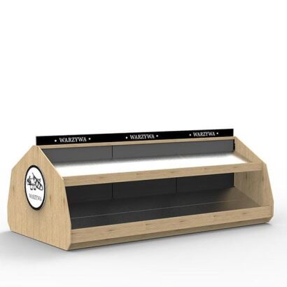 Wyspa sklepowa owocowo - warzywna trójmodułowa z blachą nierdzewną