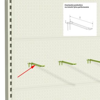 Zawieszka sklepowa na perforacji regału sklepowego metalowego