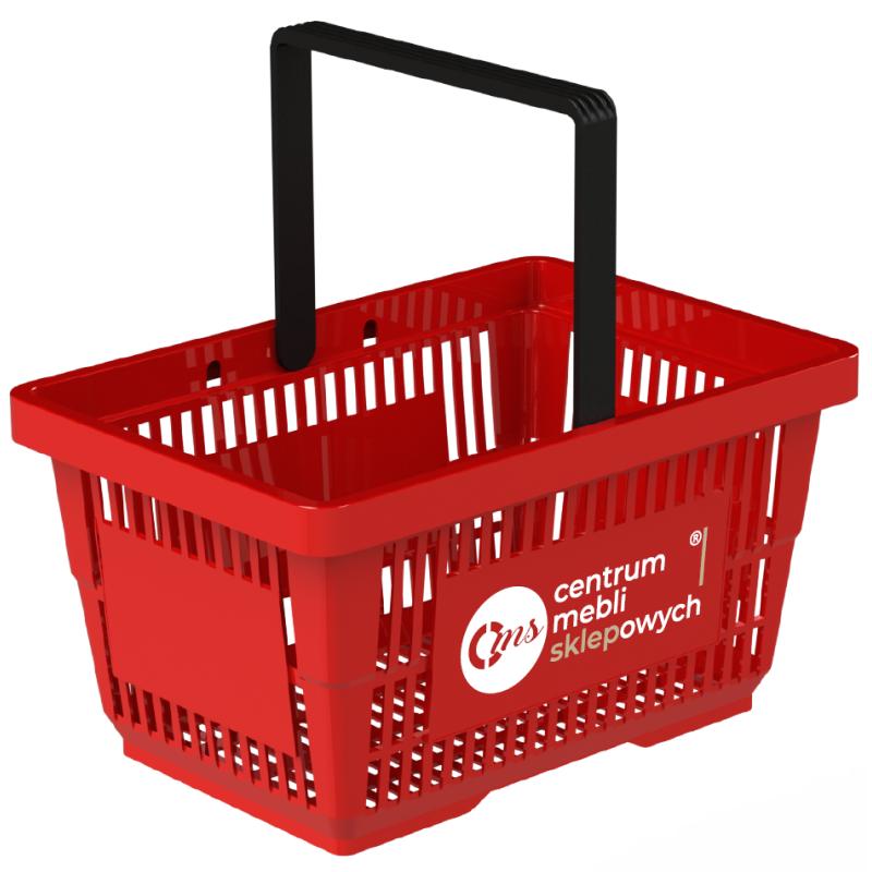 Koszyk sklepowy czerwony z nadrukowanym logo